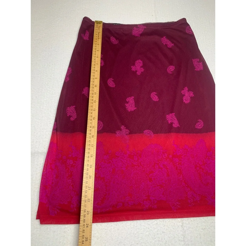 Y2K Express World Brand Burgundy Red Paisley Mesh Ombre Midi‎ Skirt Fairycore